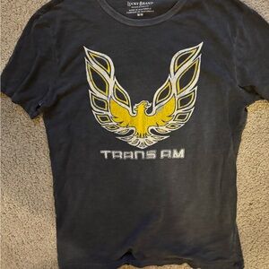 Lucky Brand Black and Yellow Short Sleeve Tee with Bird Graphic